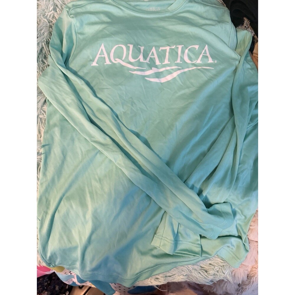 Sea World Aquatica Long Sleeve SPF Swim Shirt Youth Size Large Teal Blue
